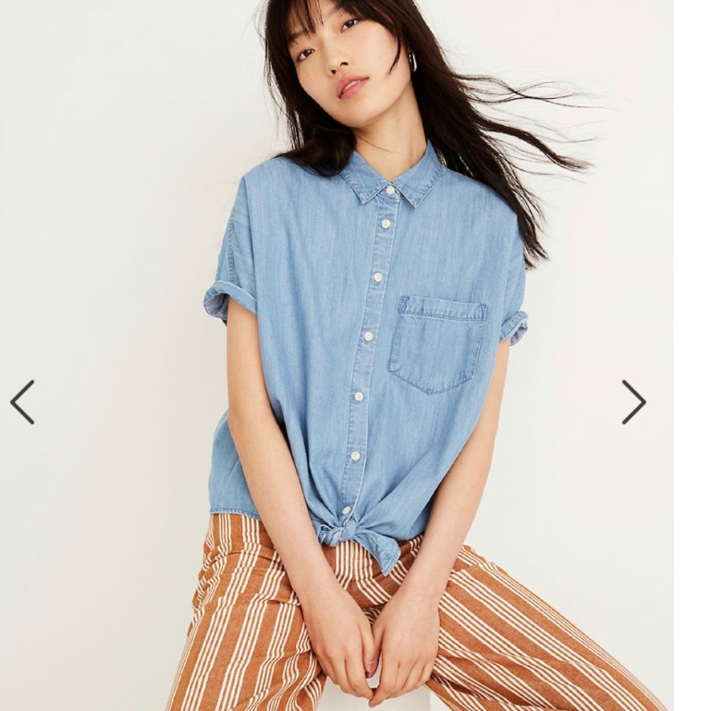 Denim Short-Sleeve Tie-Front Shirt